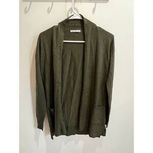 Stitch Fix Pink Clover Women Green Pockets Long Open Cardigan Comfy Fall Chic